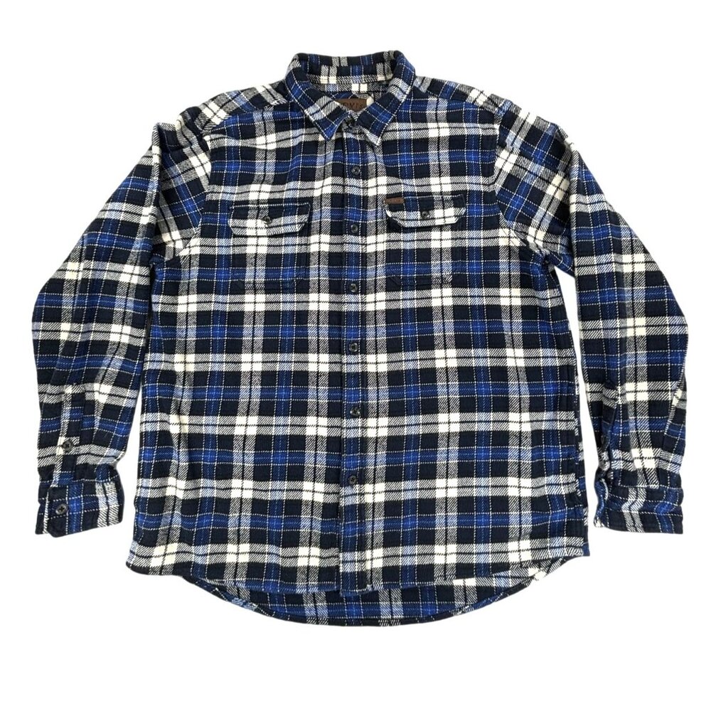 Orvis Flannel Shacket Shirt Men's XL Blue Plaid Heavyweight Barn Chore Jacket